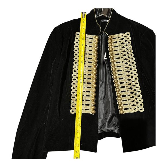 Boohoo Amy Boutique Velvet Admiral Jacket Military Embroidered Black Size 10 - Picture 5 of 13